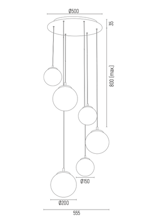 OPTICA 2529 lampa wisząca 6 pł. na okrągłej podsufitce